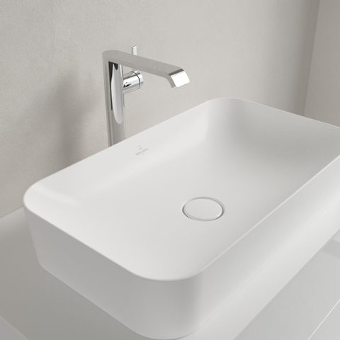 Villeroy & Boch finion opzetwastafel - zonder kraangat - 60x35cm CeramicPlus - zonder overloop - Stone White (mat wit) SW209544