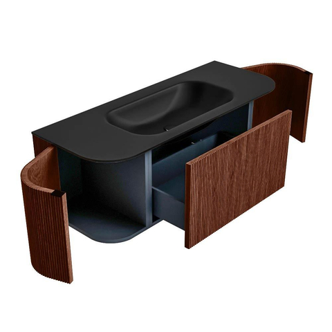 Mondiaz KURVE Ensemble de meuble de salle de bains - 120x46x40cm - 1 tiroir - 2 portes - lavabo solid surface - au centre - 1 trou de robinet - Ruby SW1415410