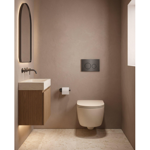 QeramiQ Dely Swirl Toiletset - 36.3x51.7cm - Geberit UP720 Duofix Sigma inbouwreservoir - slim zitting - bedieningsplaat gunmetal - ronde knoppen - mat beige SW1416844