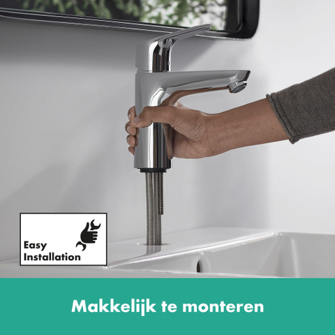 Hansgrohe Focus Eengreeps wastafelmengkraan - 100 - coolstart - met PopUp - trekwaste - hoogglans chroom 0450686