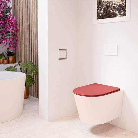 Mondiaz LAVIE WC suspendu – sans bride – 36 x 53 cm – avec abattant softclose – Rosee (rose), abattant Fire (rouge) SW1208621