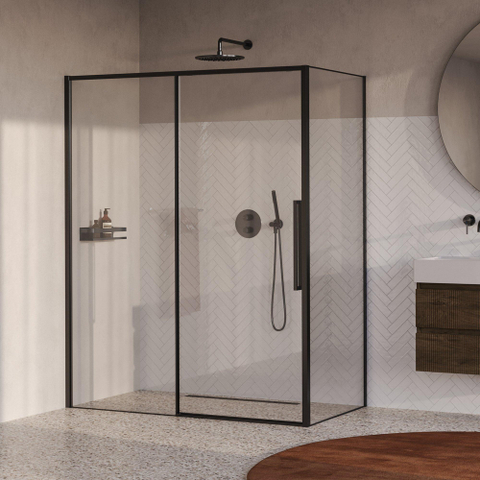 BRAUER Galactic Cabine de douche - 160x90x200 - avec porte coulissante - verre transparent - réversible - incl. revêtement en verre - gunmetal brossé PVD SW1580889