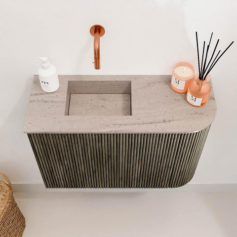 Mondiaz JOYA-DLUX 61.6cm toiletmeubel - ronding rechts kleur Shadow - Wastafel FAYE positie Links Zonder kraangat kleur Saba. SW1425153