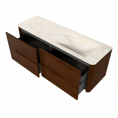 Mondiaz CIRO-DLUX Badkamermeubelset - 140x45x50cm - Solid surface wastafel Ostra - 1 wasbak Rechts - zonder kraangaten - 4 lades - Ruby SW1531873