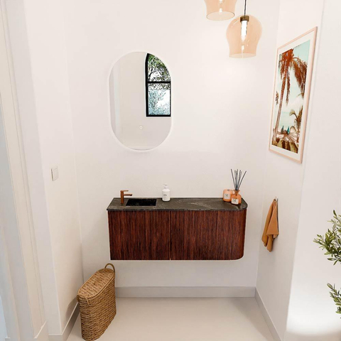 Mondiaz JOYA-DLUX 101.6cm toiletmeubel - ronding rechts kleur Ruby - Wastafel FAYE positie Links 1 kraangat kleur Lava. SW1423654