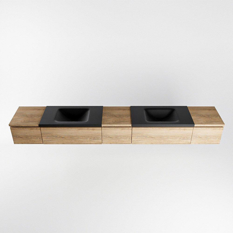 MONDIAZ BUKLA 280cm ensemble de meuble avec module 40 couleur Chêne blanchi avec 5 tiroirs. Lavabo CLOUD double 2 trous de robinet couleur Urbaine. SW1382318