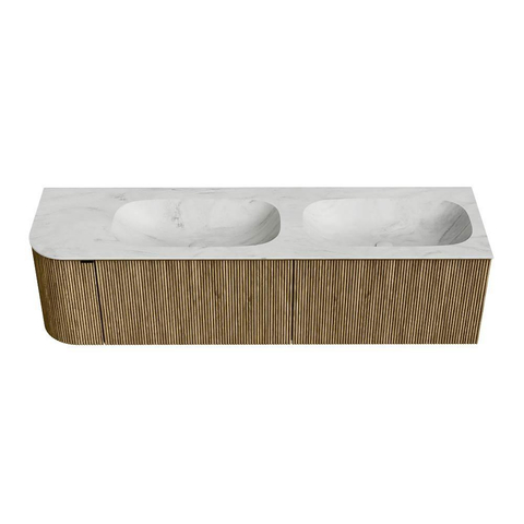 Mondiaz KURVE-DLUX Badkamermeubelset - 165x46x40cm - 2 lade - 1 deur - wastafel solid surface - dubbel / rechts - 2 kraangaten - Dusk SW1414965