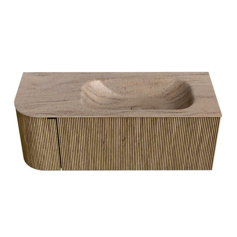 MONDIAZ KURVE-DLUX Meuble de salle de bains 115 cm arrondi à gauche couleur Dusk avec 1 tiroir et 1 porte. Lavabo BIG SMALL à droite 1 trou de robinet Saba. SW1433341