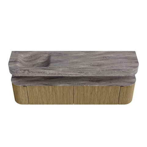 MONDIAZ THOR-DLUX Meuble de salle de bains 190cm arrondi gauche + droite couleur Dusk avec 2 tiroirs et 2 portes. Vasque suspendue CLOUD Gauche 1 trou de robinet couleur Oza. SW1466804