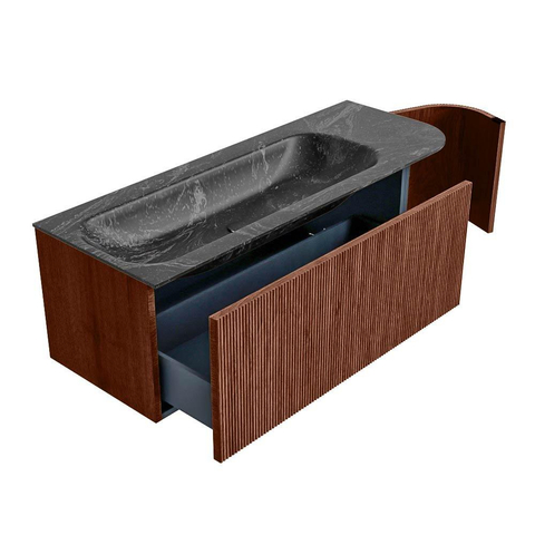 Mondiaz KURVE-DLUX Badkamermeubelset - 125x46x40cm - 1 lade - 1 deur - wastafel solid surface - links - zonder kraangat - Ruby SW1416043