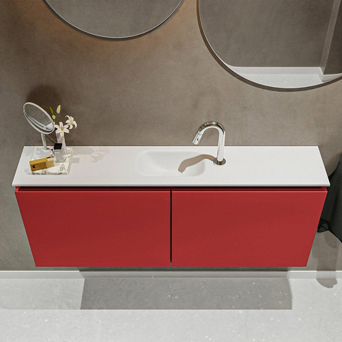MONDIAZ TURE Toiletmeubel 120x23x50cm met 1 kraangaten 2 deuren fire mat Wastafel Eden midden Solid Surface Wit SW475045