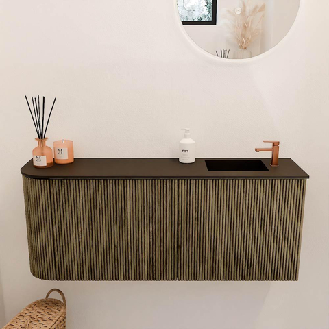 Mondiaz JOYA 101.6cm meuble de salle de bains - arrondi gauche couleur Dusk - Vasque FAYE position Droite 1 trou de robinet couleur Urban SW1421667