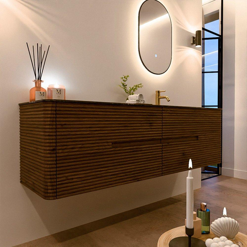Mondiaz CIRO-DLUX Ensemble de meubles de salle de bains - 170x45x50cm - Lavabo solid surface Lava - 1 vasque à droite - 1 trou de robinet - 4 tiroirs - Dusk SW1533053