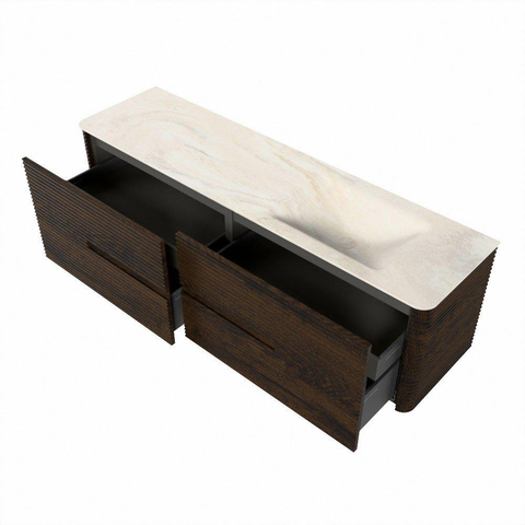 Mondiaz CIRO-DLUX Badkamermeubelset - 170x45x50cm - Solid surface wastafel Ostra - 1 wasbak Rechts - 1 kraangat - 4 lades - Walnut SW1530382