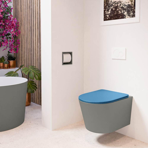 Mondiaz LAVIE hangtoilet – spoelrandloos – 36 x 53 cm – met softclose zitting – Smoke (lichtbruin), zitting Jeans (blauw) SW1208643