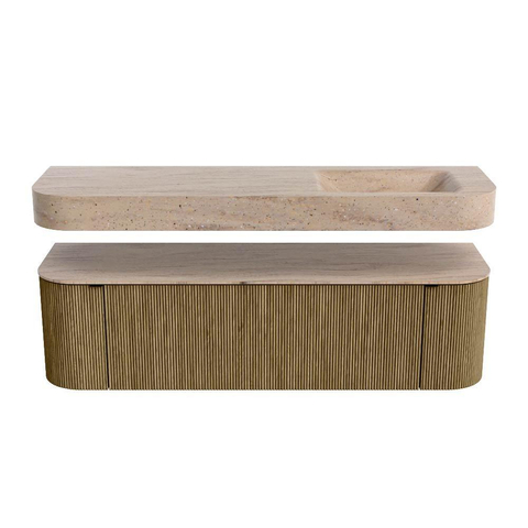 MONDIAZ THOR-DLUX 160cm meuble de salle de bains arrondi gauche + droite couleur Dusk avec 1 tiroir et 2 portes. Vasque suspendue CLOUD Droite 1 trou de robinet couleur Saba. SW1465336