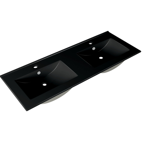 Saniclass Chaci Meuble de salle de bain - 120x45x55cm - lavabo en céramique noir mat - 2 vasques - 2 trous de robinet - 2 tiroirs - blanc mat SW809405