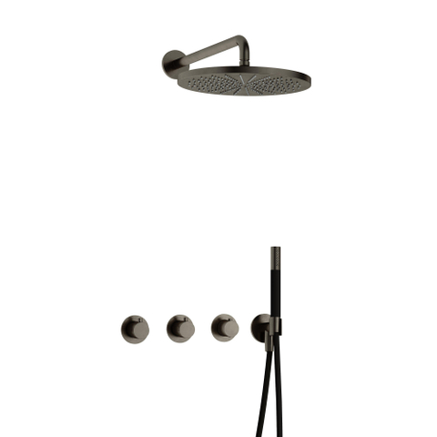 Hotbath Cobber IBS70 Regendoucheset - inbouw - 38.5cm wandarm - 30cm ronde hoofddouche - staafhanddouche - mat/glans verouderd ijzer (zwart) SW677618