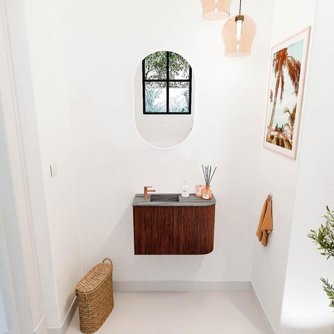 Mondiaz JOYA-DLUX 61.6cm toiletmeubel - ronding rechts kleur Ruby - Wastafel FAYE positie Links 1 kraangat kleur Sombra. SW1425684