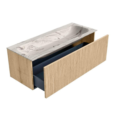 MONDIAZ KURVE-DLUX Meuble de salle de bains 120cm couleur Oak avec 1 tiroir et 0 portes. Lavabo BIG LARGE central sans trou de robinet Nata. SW1432133