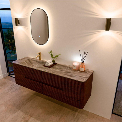 Mondiaz CIRO-DLUX Meuble de salle de bains - 160x45x50cm - Plan vasque solid surface Sombra - 1 vasque à gauche - 1 trou de robinet - 4 tiroirs - Ruby SW1531967