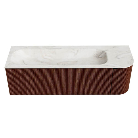 Mondiaz KURVE-DLUX Ensemble meuble de salle de bains - 145x46x40cm - 1 tiroir - 1 porte - lavabo solid surface - gauche - sans trou de robinet - Ruby SW1415864