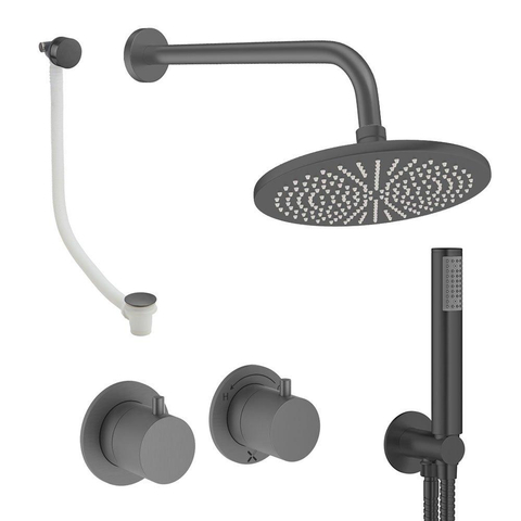 Crosswater MODULE Regendoucheset inbouw - 2 hendels - badafvoer - 30cm douchekop - handdouche - wandarm - slate gunmetal (antraciet) SW1472430