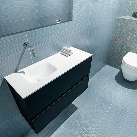 MONDIAZ ADA Toiletmeubel 80x30x50cm met 0 kraangaten 2 lades urban mat Wastafel Lex links Solid Surface Wit SW472551