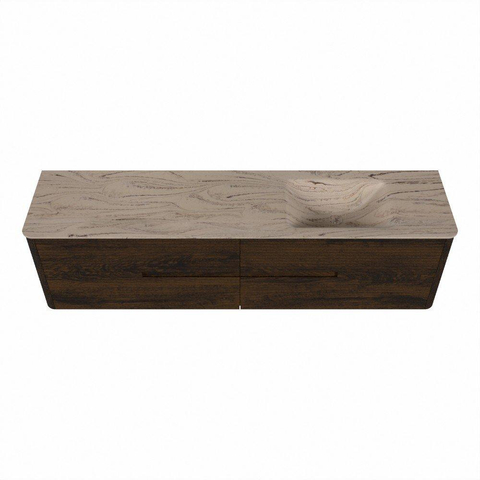 Mondiaz CIRO-DLUX Ensemble de meubles de salle de bains - 190x45x50cm - Plan-vasque Solid surface Arena - 1 bassin à droite - 1 trou de robinet - 4 tiroirs - Noyer SW1530465