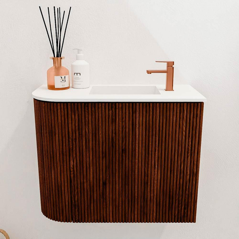 Mondiaz JOYA 51.6cm toiletmeubel - ronding links kleur Ruby - Wastafel FAYE positie Rechts 1 kraangat kleur Talc. SW1421812