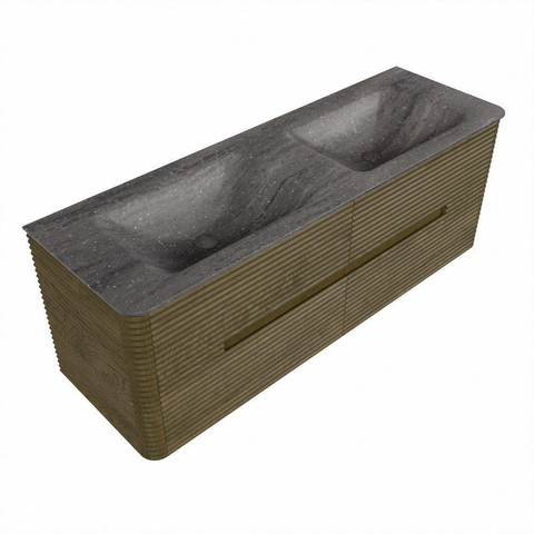 Mondiaz CIRO-DLUX Badkamermeubelset - 140x45x50cm - Solid surface wastafel Oza - 2 wasbak Dubbel - zonder kraangaten - 4 lades - Dusk SW1533284