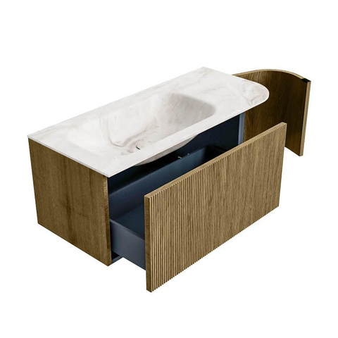 Mondiaz KURVE-DLUX Badkamermeubelset - 105x46x40cm - 1 lade - 1 deur - wastafel solid surface - links - 1 kraangat - Dusk SW1414886