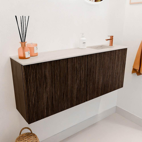 Mondiaz JOYA-DLUX 100cm toiletmeubel - kleur Walnut - Wastafel FAYE positie Rechts 1 kraangat kleur Meli. SW1424432