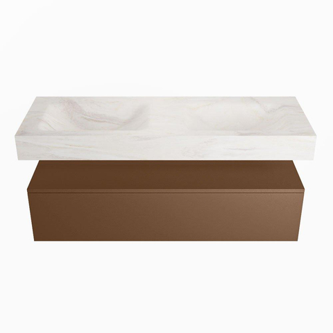 MONDIAZ ALAN - DLUX Ensemble meuble de salle de bains - 130cm - meuble bas - Rust - 1 tiroir - lavabo suspendu - 2 vasques - 0 trous de robinet - Ostra SW807749