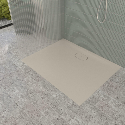 Villeroy & Boch Ecora douchebak - 100x80x3.5cm - afvoer lange zijde - almond (beige) SW1558922