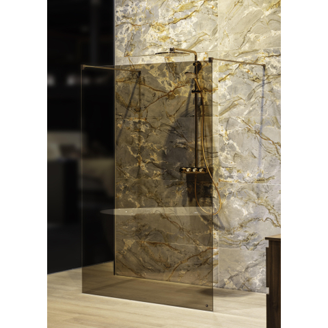 Fortifura Galeria Vrijstaande Inloopdouche - 140x200cm - Rookglas - antikalk - 8mm veiligheidsglas - wandsteunen - PVD - geborsteld koper SW992917
