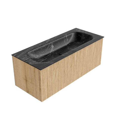 MONDIAZ KURVE-DLUX Meuble de salle de bains 110 cm couleur Oak avec 1 tiroir. Lavabo BIG MEDIUM centré sans trou de robinet couleur Lava. SW1137322