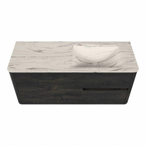 Mondiaz CIRO-DLUX Meuble de salle de bains - 120x45x50cm - plan-vasque Solid surface Nata - 1 vasque à droite - sans trous de robinetterie - 2 tiroirs - Shadow SW1532587