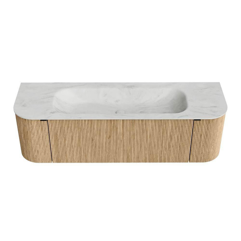 MONDIAZ KURVE-DLUX Meuble de salle de bains 150 cm avec module 25 Len R couleur Oak avec 1 tiroir et 2 portes. Lavabo BIG MEDIUM central 1 trou de robinet couleur Opalo. SW1137539