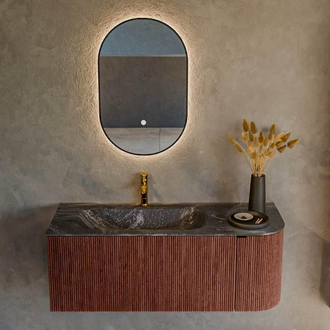 Mondiaz KURVE-DLUX Ensemble de meuble de salle de bain - 115x46x40cm - 1 tiroir - 1 porte - vasque solid surface - gauche - 1 trou de robinet - Ruby SW1416036