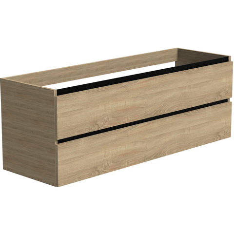 Thebalux onderbouwkast 140x45x50cm greeplijst zwart mat 2 softclose lades Greeploos MDF spaanderplaat beton zilver met topblad opzetkommem en waste SHOWROOMMODEL SHOW23339