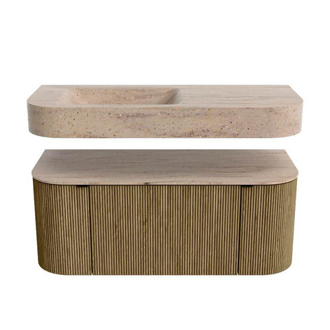 MONDIAZ THOR-DLUX Meuble de salle de bains 110cm arrondi gauche + droite couleur Dusk avec 1 tiroir et 2 portes. Vasque suspendue CLOUD Gauche sans trou de robinet couleur Saba. SW1463013