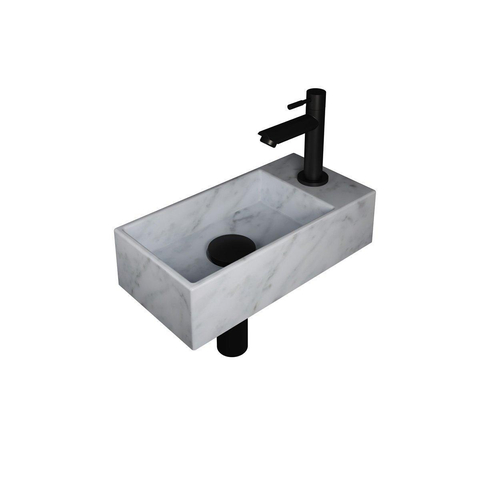 Ink Versus fonteinset – 36x18x9 cm – marmer wit – kraangat rechts – mat zwarte kraan SW693563