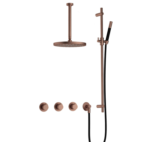 Hotbath Cobber IBS70 Regendoucheset - inbouw - 30cm plafondarm - 30cm ronde hoofddouche - staafhanddouche - glijstang - PVD - koper geborsteld SW677810