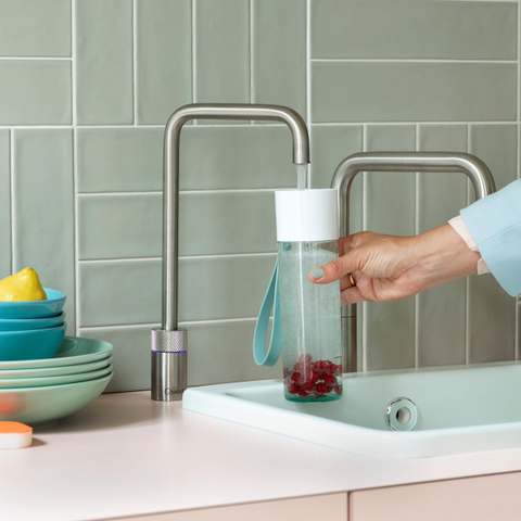 Quooker Nordic Square Twintaps kokendwaterkraan - draaibare uitloop - Combi reservoir - Warm / kokend water - RVS SW299662
