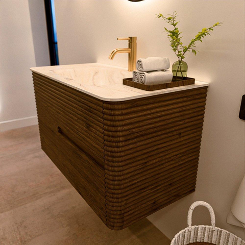 Mondiaz CIRO-DLUX Badkamermeubelset - 90x45x50cm - Solid surface wastafel Ostra - 1 wasbak Midden - 1 kraangat - 2 lades - Dusk SW1532915