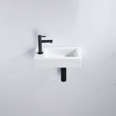 Fortifura Fuente Fonteinset - 36x18.5x9cm - 1 kraangat - solid surface - fonteinkraan zwart - mat wit SW1111565
