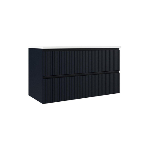 Saniclass Prime Blend Meuble de salle de bain - 100x55x46cm - 1 vasque ovale en céramique blanc - 1 trou de robinet - 2 tiroirs - miroir rectangulaire - mat marine bleu SW917090