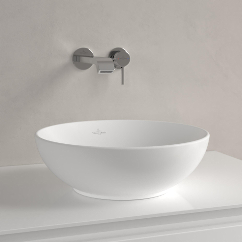 Villeroy & Boch Loop & Friends opzetwastafel - 38x38cm - zonder kraangat - met overloop CeramicPlus - Stone White (mat wit) SW644102