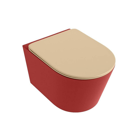 Mondiaz LAVIE hangtoilet – spoelrandloos – 36 x 53 cm – met softclose zitting – Fire (rood), zitting Sand (beige) SW1208769